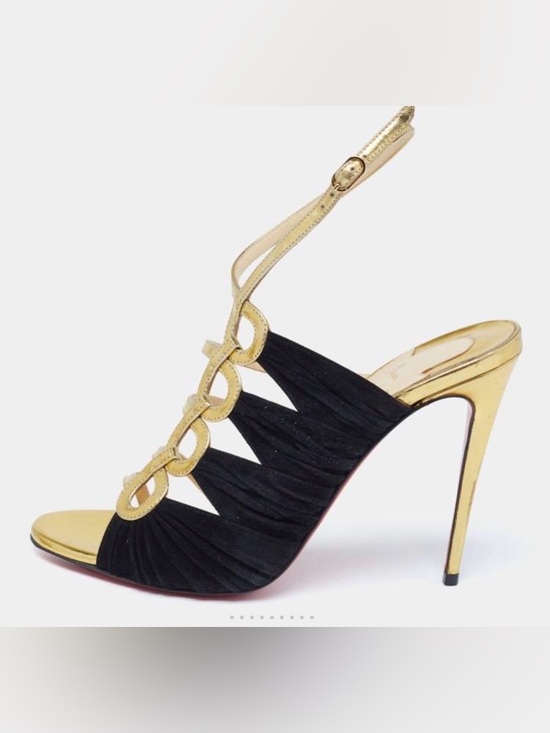Christian Louboutin Shoes - Christian Louboutin Gold and Black Suede Leather Tina Cage Strappy Heels